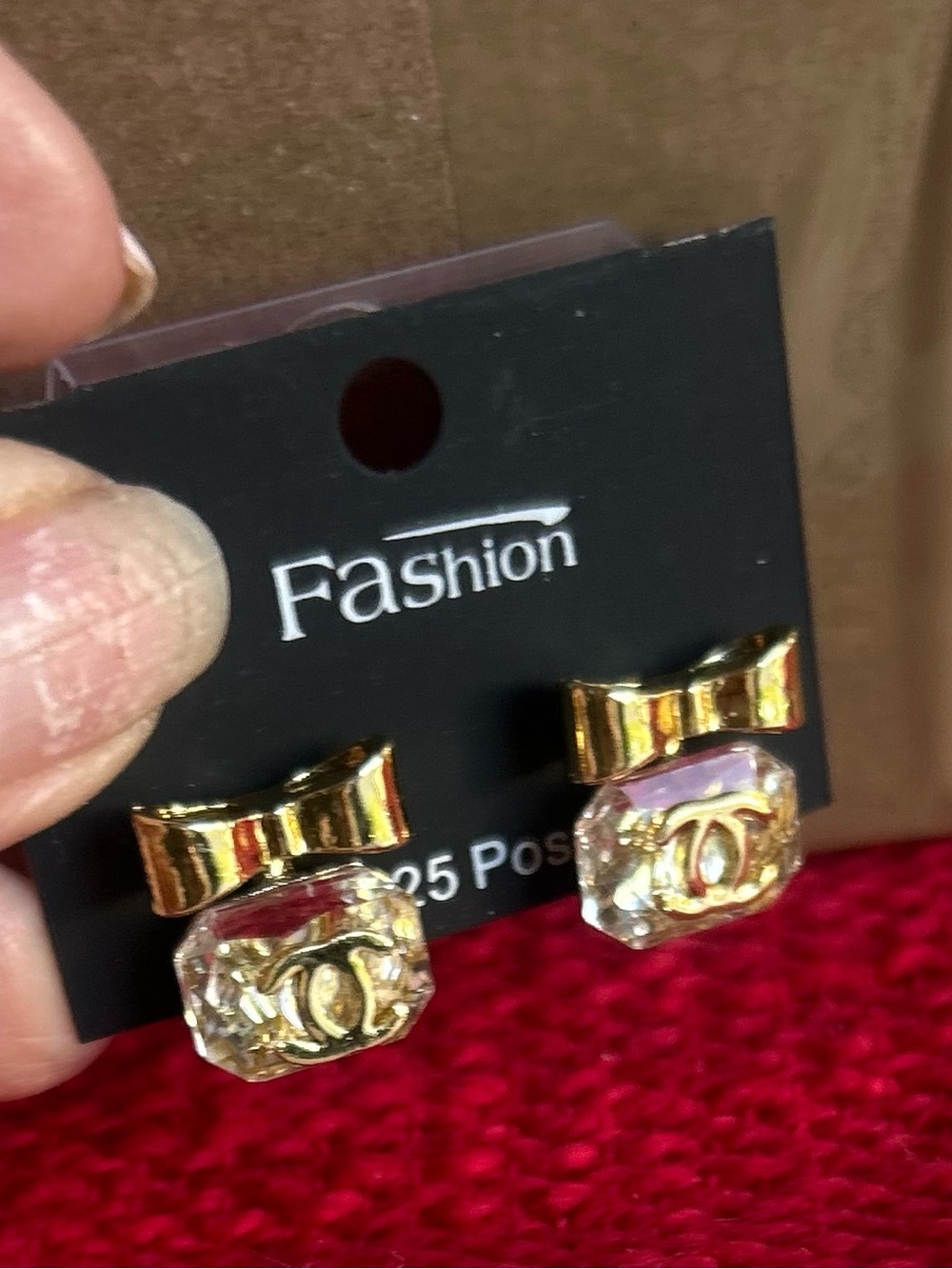 Gold Bow Crystal Perfume bottle Stud Earrings -